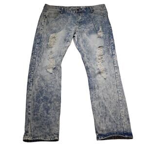 True Rock Jeans Pants Men 40 Blue Denim Acid Wash Distressed Casual Straight Leg